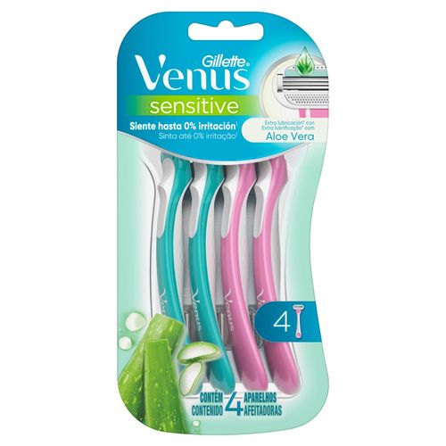 Maquinas para Afeitar Venus Sensitive Aloe Vera x 4 Unidades