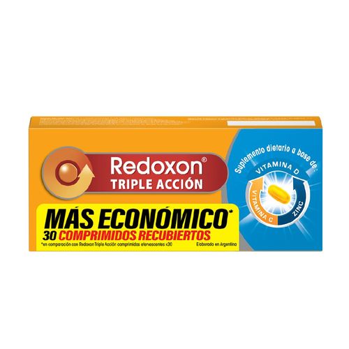 Suplemento Dietario Redoxon Triple Acción a base de Vitamina C, Vitamina D y Zinc x 30 Comp Recubiertos