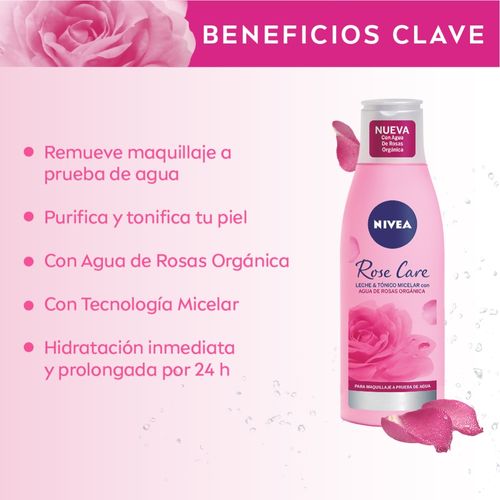Leche y Tónico Micelar 2 en 1 Nivea Rose Care para Todo Tipo de Piel x 200 ml