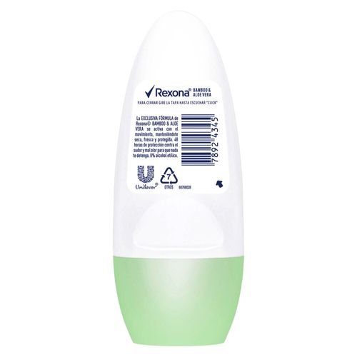 Desodorante Antitranspirante Rexona Roll On Bamboo & Aloe Vera x 50 ml