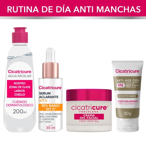 Combo Facial Cicatricure Limpieza + Hidratación Aclarante + Crema Gel Porcelana + Crema Fps 50