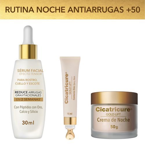 Combo Facial Cicatricure Gold Lift Sérum x 30 ml + Contorno de Ojos x 15 g + Crema de Noche x 50 g