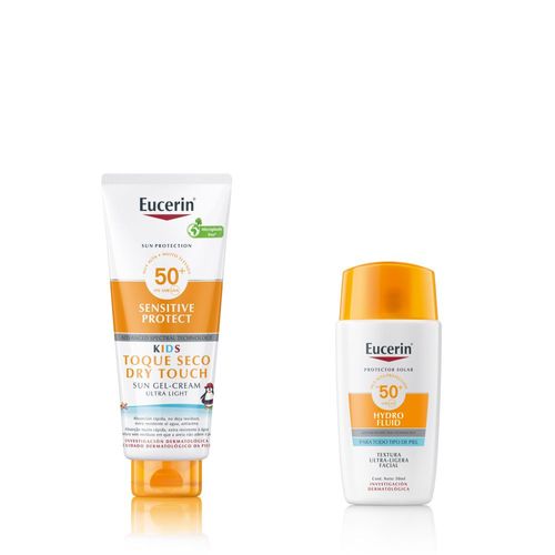 Combo Eucerin Protector Solar Sun Hydro Fluid Fps 50 x 50 ml + Protector Solar Corporal y Facial Kids FPS 50+ 200 ml