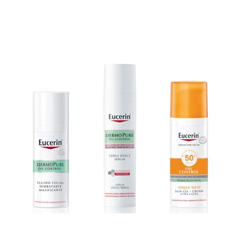 Combo Eucerin DermoPURE Oil Control Gel limpiador x 200 ml + Sérum x 40 ml + Protector Solar Toque Seco Fps 50+ x 50 ml