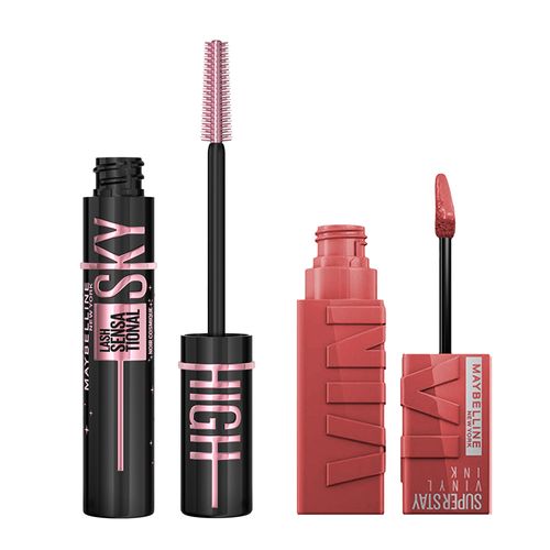 Set de Maquillaje Maybelline: Máscara de Pestañas Sky High Cosmic Black + Labial Vinyl Ink Cheeky