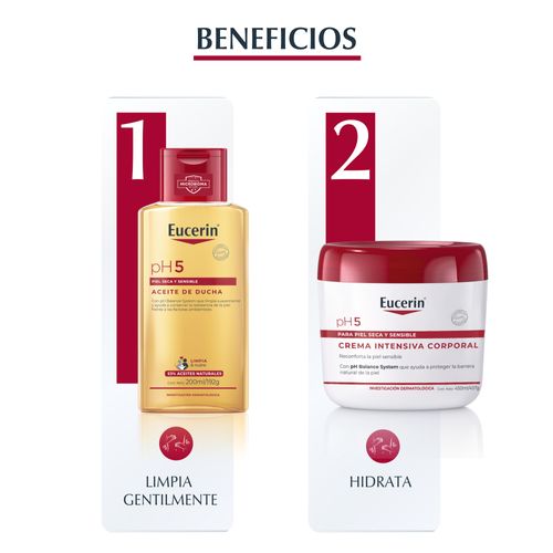 Combo Eucerin Aceite de Ducha pH5 x 200 ml + Crema pH5 Intensiva x 450 ml