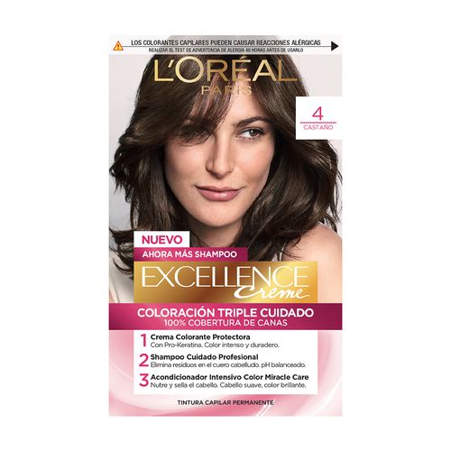Kit Tintura Excellence Creme Triple Cuidado 4 Castaño x 47 g