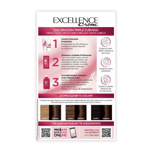 Kit Tintura Excellence Creme Triple Cuidado 4 Castaño x 47 g