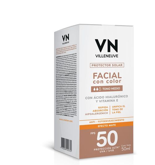 Protector Solar Facial Villeneuve Tono Medio Fps 50 x 50 ml