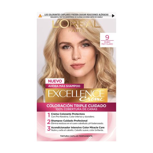Kit Tintura Excellence Creme Triple Cuidado 9 Rubio muy Claro x 47 g