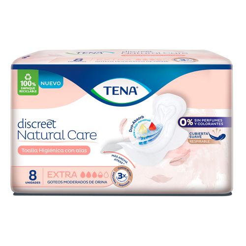 Toallas Femeninas Tena Discreet Natural Care Con Alas x 8 un