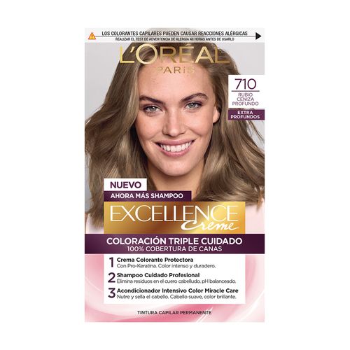 Kit Tintura Excellence Creme Triple Cuidado 710 Rubio Ceniza Profundo x 47 g