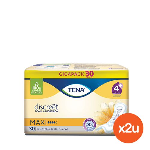 Toalla Tena Discreet Incontinencia Maxi Aloe x 30 un x 2 un