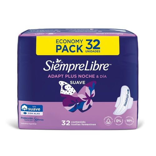 Toallas Femeninas Siempre Libre Adapt Plus Noche y Día x 32 un