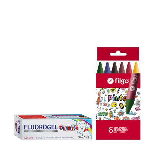 Combo Pasta Dental Fluorogel Chiquitos Sabor Tutti Frutti + Crayones Filgo Regalo por Compra