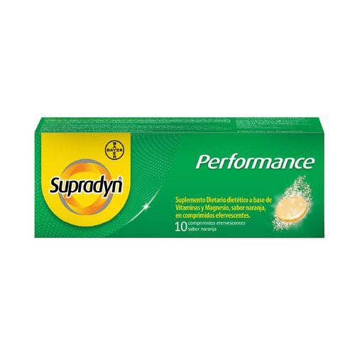 Suplemento Dietario Supradyn Performance a base de Vitaminas y Magnesio Sabor Naranja x 10 Comp