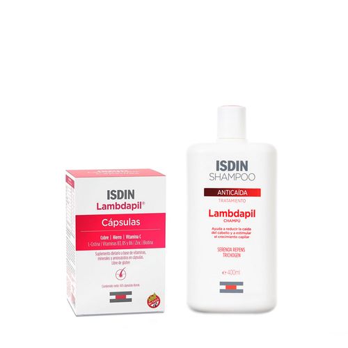 Combo Lambdapil Shampoo Anticaída x 200 ml + Suplemento Dietario Isdin Lambdapil Hairdensity x 60 Cáps