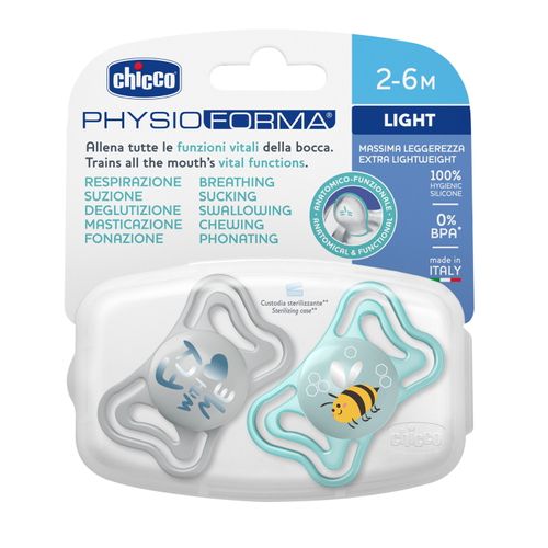 Chupete Chicco Physio Light Deco Celeste 2-6 m x 2 un