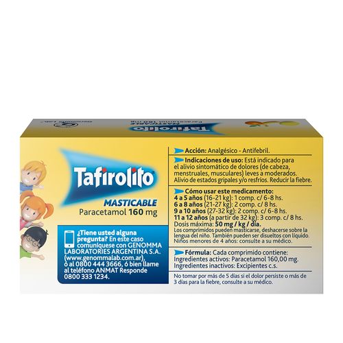 Tafirolito Paracetamol Mascticable 160 mg x 20 Comp
