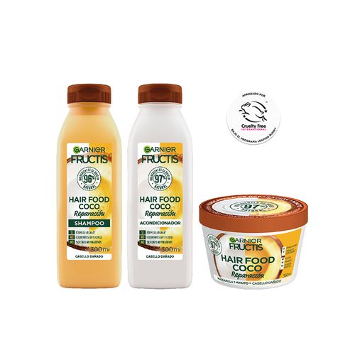 Kit Fructis Hair Food Reparación Coco: Shampoo, Acondicionador y Mascarilla