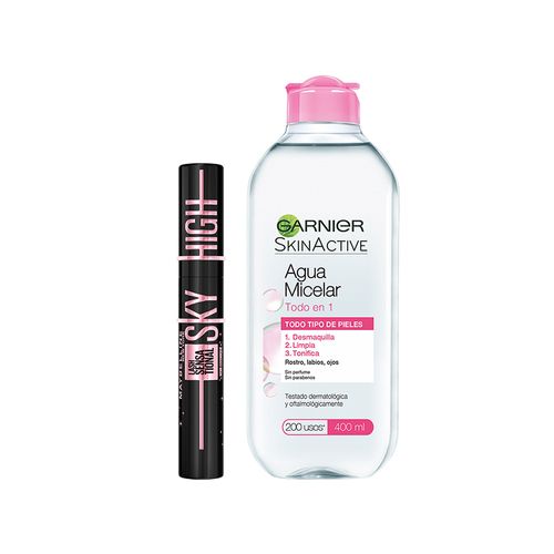 Combo Máscara de Pestañas Maybelline Lash Sensational Sky High Cosmic + Agua Micelar Garnier Skin Active x 400 ml