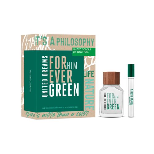 Set Edt Benetton Forever Green Him 100 ml + Megaspritzer 10 ml