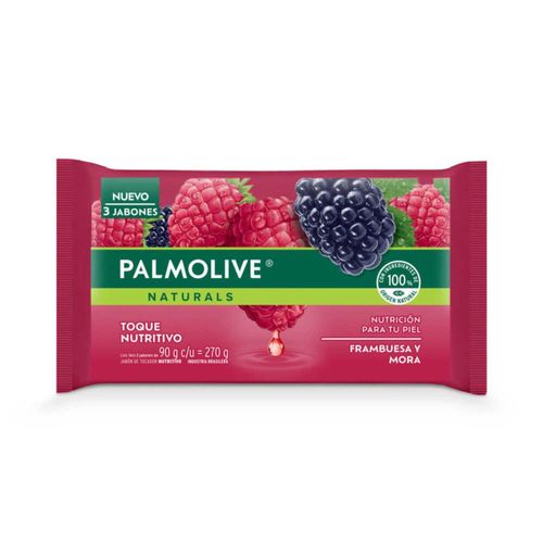 Jabón de Tocador Palmolive Naturals Frambuesa y Mora x  90 g x 3 un
