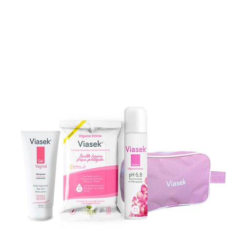 Combo Viasek Gel Vaginal x 40 ml + Espuma Ph 6,8 x 75 ml + Toallitas Húmedas x 16 un + Neceser de Regalo