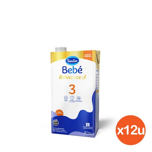 Leche Infantil Líquida Sancor Bebé Advance 3 x 1 l x 12 un