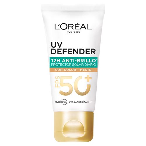 Protector Solar L'Oréal Paris Anti Brillo con color medio fps50 Uv Defender x 40 g