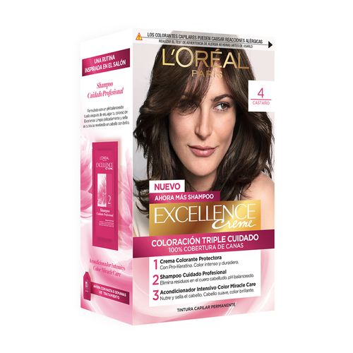 Kit Tintura Excellence Creme Triple Cuidado 4 Castaño x 47 g