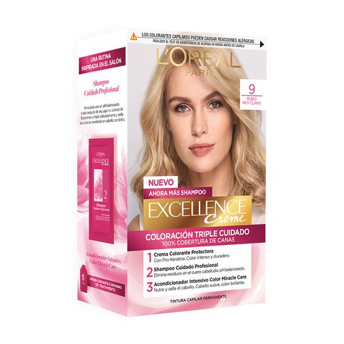 Kit Tintura Excellence Creme Triple Cuidado 9 Rubio muy Claro x 47 g