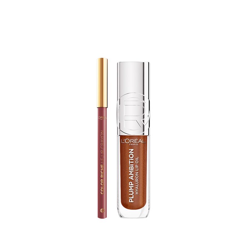 246676_combo-loreal-paris-brillo-labial-plump-ambition-delineador-de-labios-color-riche-le-lip-crayon_imagen-1