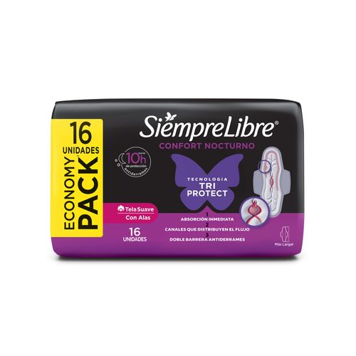 Toallas Femeninas Siempre Libre Adapt Plus Noche y Día Suave con Alas x 16 un
