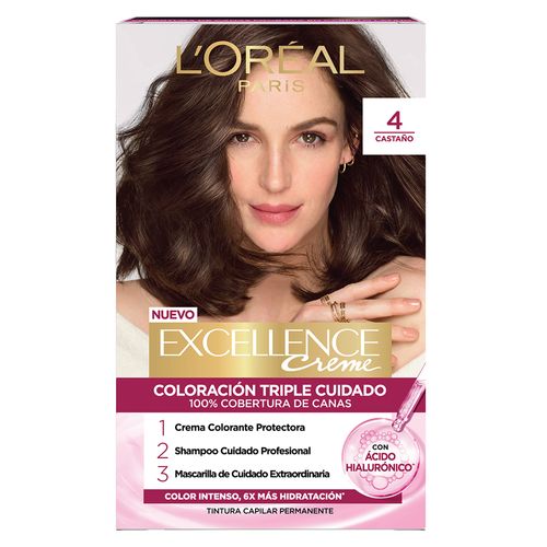 Kit Tintura Excellence Creme Triple Cuidado 4 Castaño x 47 g