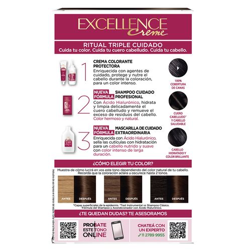 Kit Tintura Excellence Creme Triple Cuidado 4 Castaño x 47 g