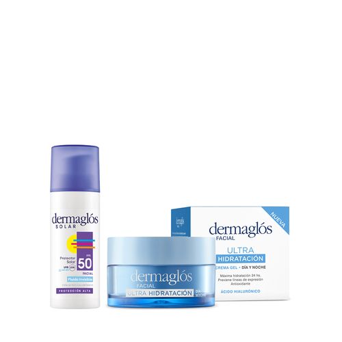 Combo Dermaglós Protector Solar Facial Fuido Invisible Fps 50 x 50 g + Crema Gel Ultra Hidratacion x 50 g