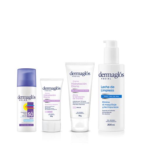 Combo Facial Dermaglós Piel Seca + Protector Solar Fps 50