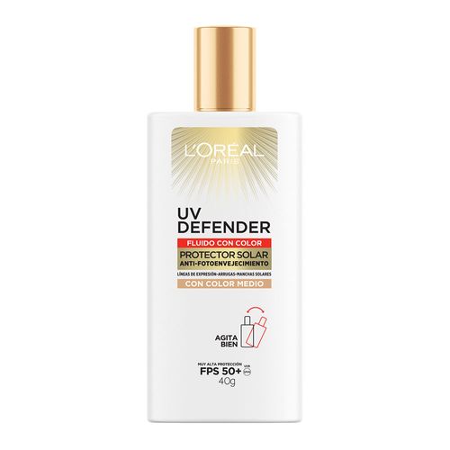 Protector Solar L'Oréal Paris UV Defender Fluido Tono Medio Fps 50+ x 40 g