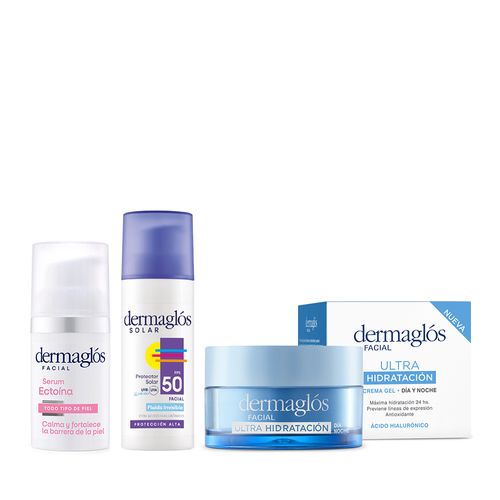 Combo Dermaglós Sérum + Crema Gel Día y Noche + Protector Solar Facial