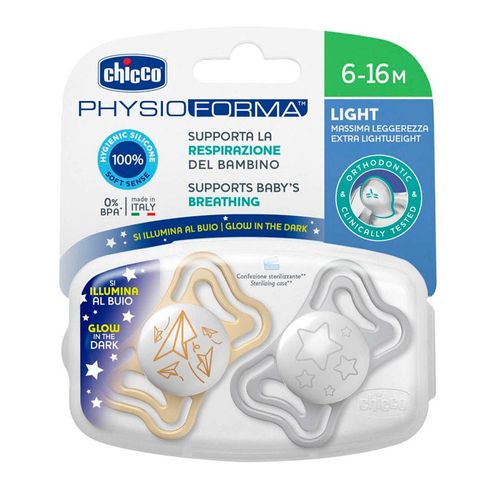 Chupete Chicco Physio Light Lumi Nocturno 6M+ x 2 un