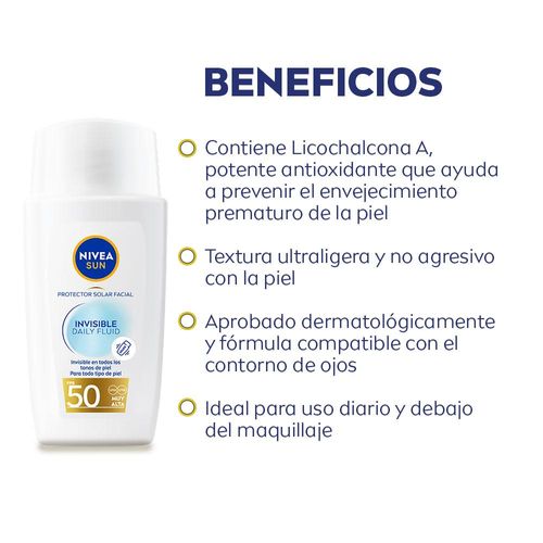 Combo Nivea Protector Solar Facial Invisible Daily Fluid + Fluido Facial Antimanchas de día + Gel Limpiador + Serum Luminous630