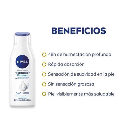 Combo Nivea Crema corporal Hidratación Express Piel normal a seca x 250 ml + Protector solar Protect & Bronze FPS 30 x 200 ml