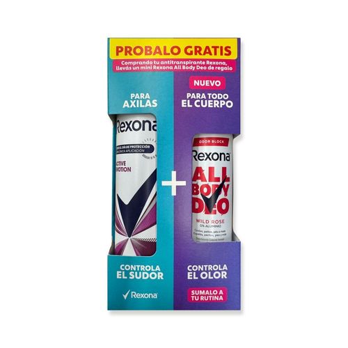 Desodorante Rexona Active Emotion x 150 ml + Muestra Gratis Rexona All Body Deo Wild Rose