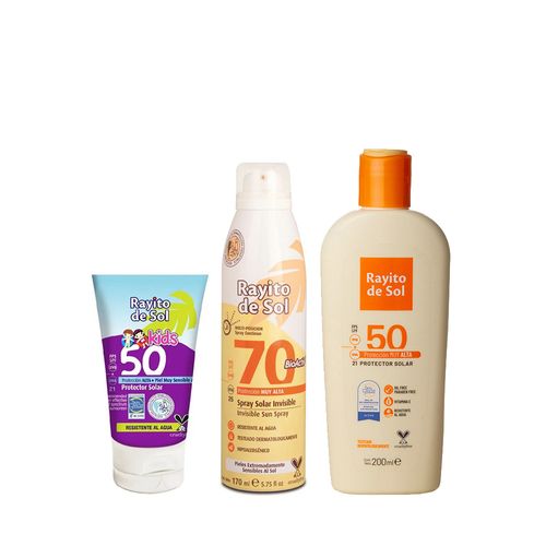 Combo Rayito de Sol Protector  Fps 5o + Aerosol Fps 70 + Protector kids