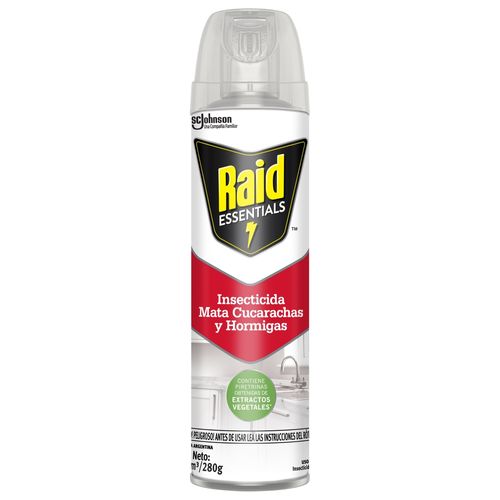 Insecticida Raid Essentials Cucarachas y Hormigas Aerosol x 280 g