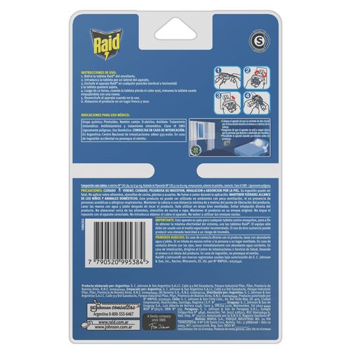 Tabletas Insecticidas Raid Moscas y Mosquitos Aparato + 4 Repuestos