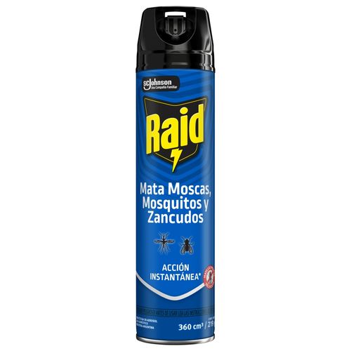 Insecticida Raid Mata Moscas y Mosquitos Nueva Fórmula en Aerosol x 360cc