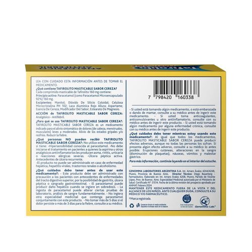 Tafirolito Cereza Paracetamol 160 mg x 20 Comp Masticable